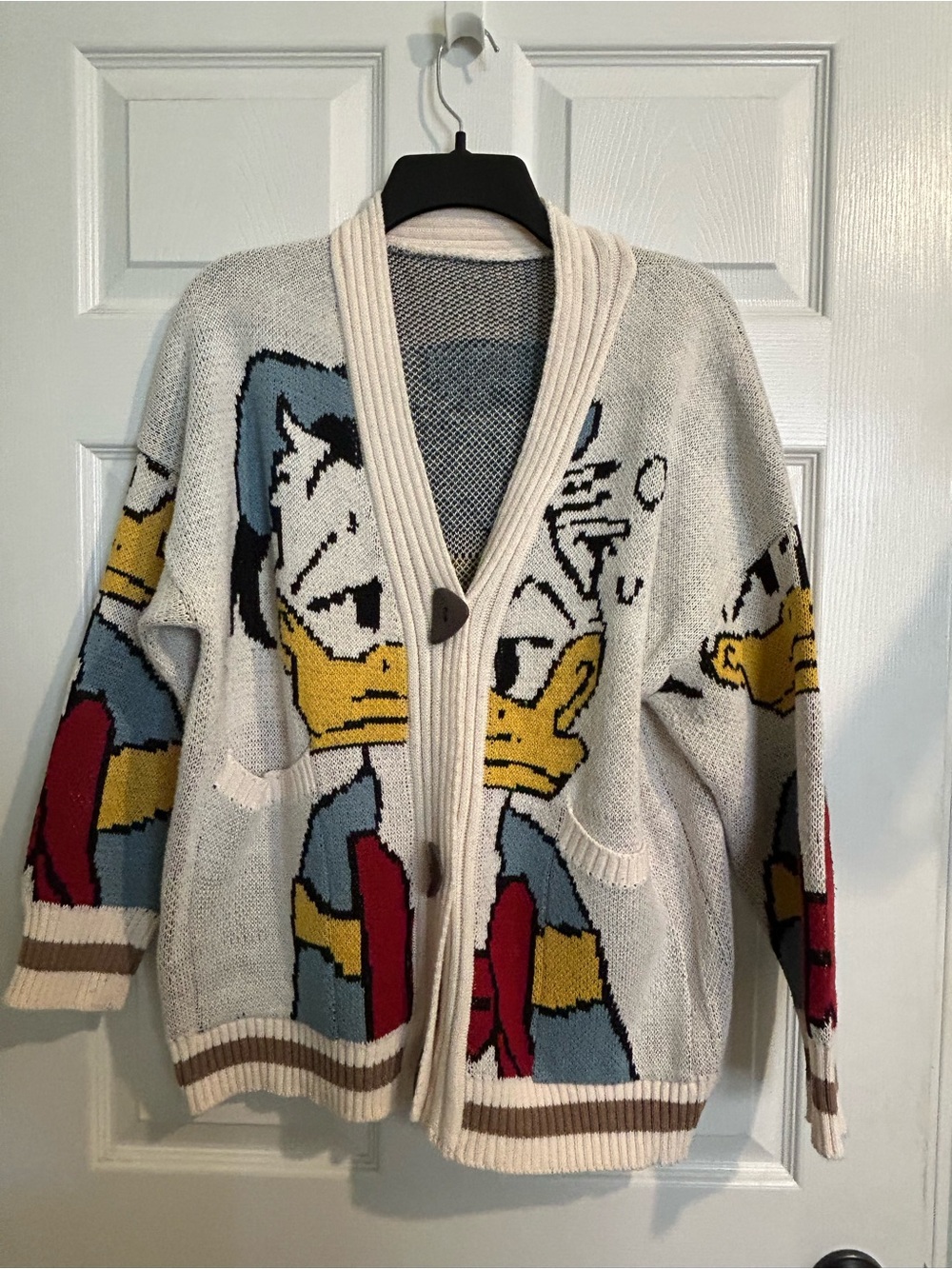 Cream Donald Duck Graphic Cardigan Sweater
